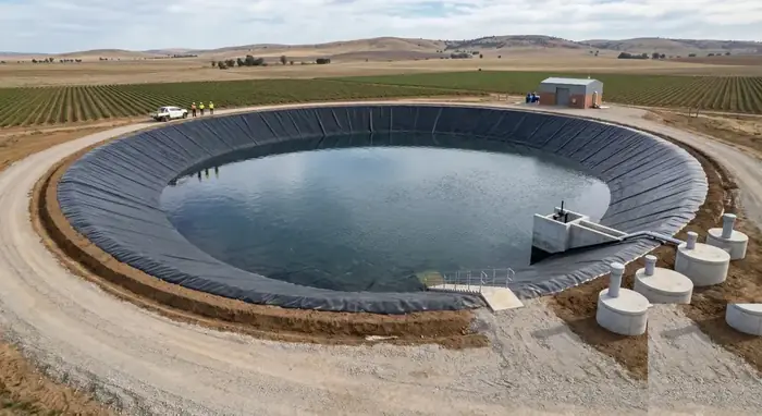 Reservorio de riego agrícola revestido con geomembrana HDPE