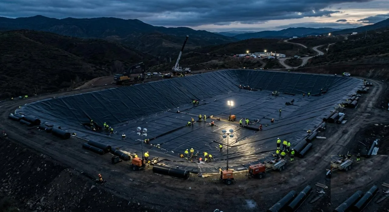 Instalación de geomembrana HDPE en un proyecto industrial de gran escala en Chile